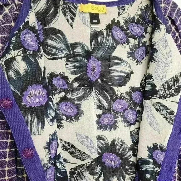 SOCA ST JOHN Blurple Metallic Knit Cardigan Sweater Sz Small Wool Silk Cashmere - Picture 7 of 7